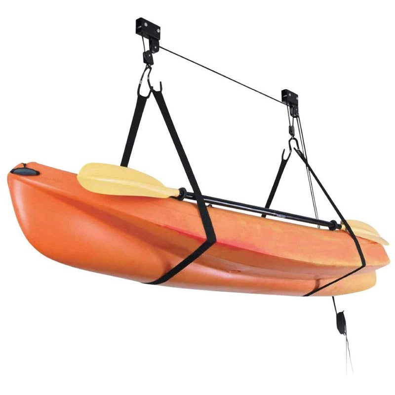 ASMSW Kayak Ceiling Storage Bike Ceiling Mount Kayak Hoist Lift Storage Garage Pulley System for Canoe Paddleboard Bike Ladder 100 lbs Capacity with Straps - Image 1